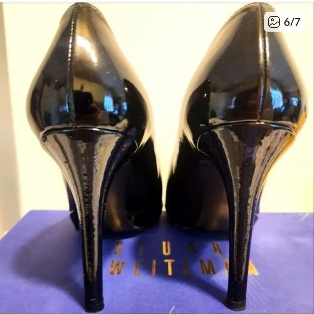 Stuart Weitzman Classic Black Patent Leather Stiletto Heel Pumps sz.7.5 Ret $445